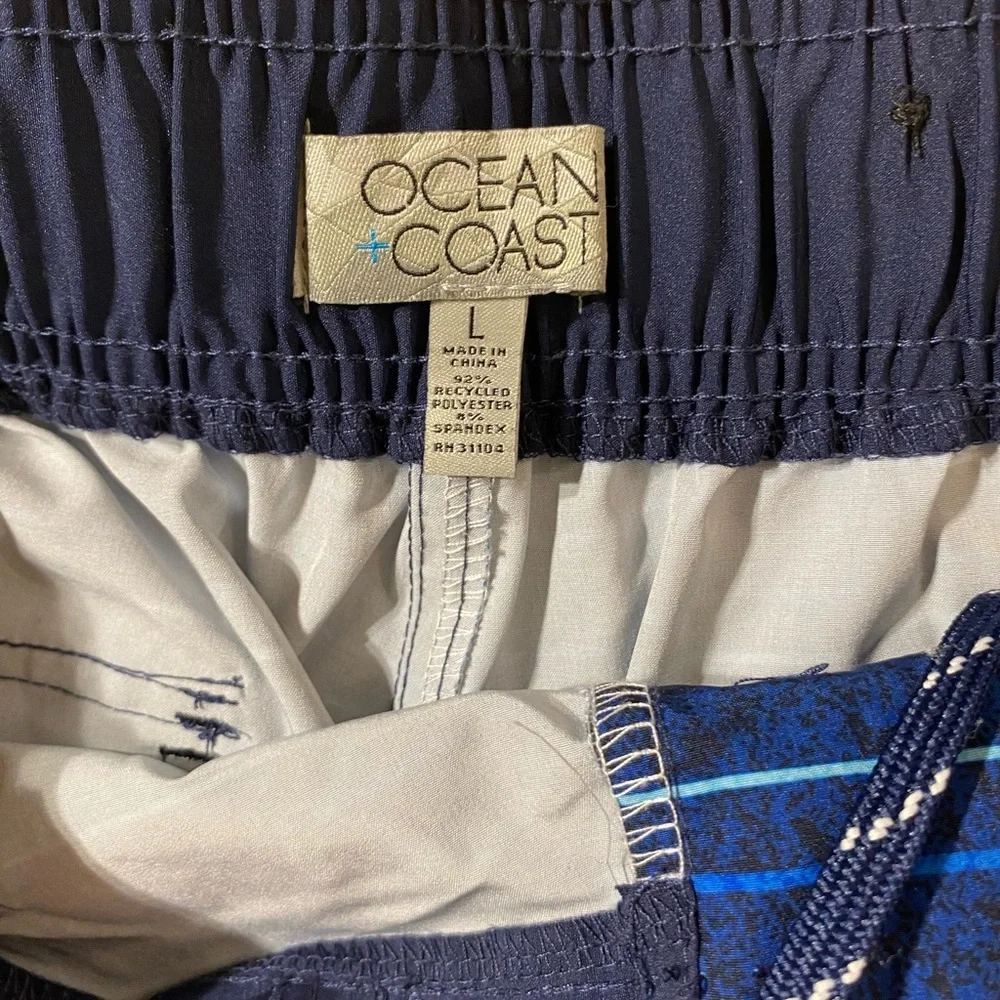 Ocean Coast Men's Blue Striped Swim Shorts Large (C)
